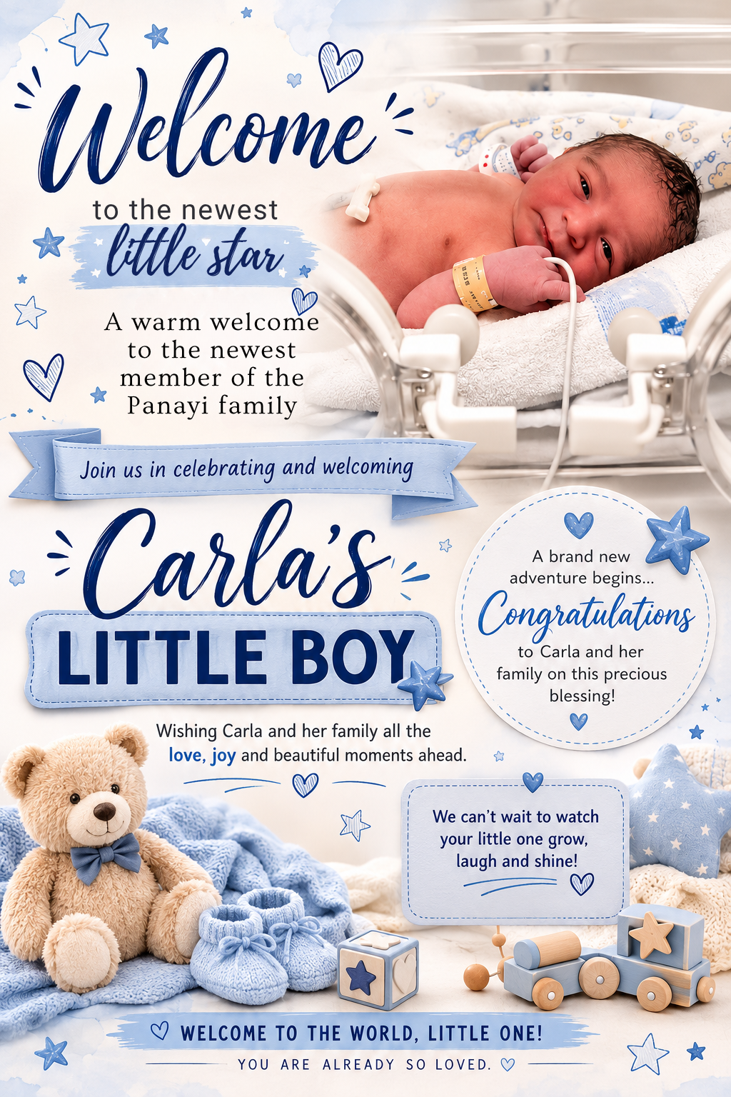 Welcome to the newest little star — celebrating and welcoming Carla's little boy, the newest member of the Panayi family